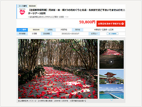 商品画面(河津桜・椿・梅3つの花めぐりと名湯・名旅館で過ごすおいでませ山口モニターツアー3日間)
